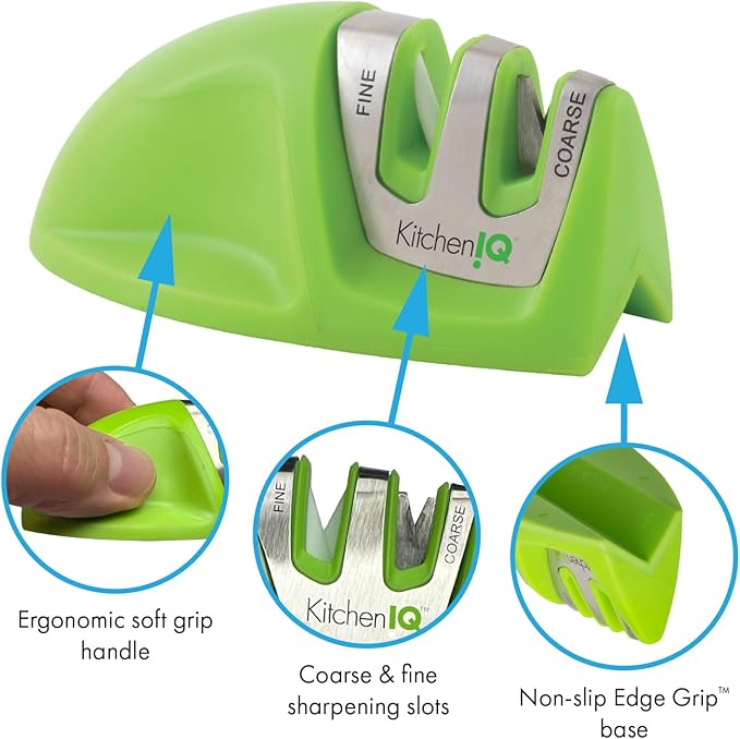 KitchenIQ 51422 | Edge Grip 2-Stage Knife Sharpener | Green – 3 Pack | Coarse & Fine Sharpener | Compact for Easy Storage | Stable Non-Slip Base | Soft Grip Rubber Handle | Straight & Serrated Knives - Image 3