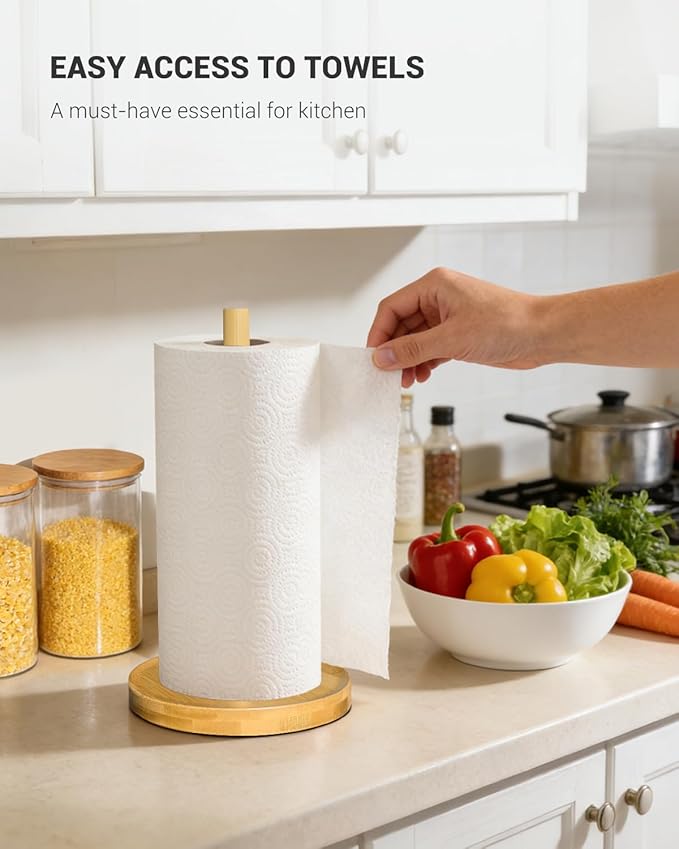 NESAPTO Paper Towel Holder Countertop, Wooden Freestanding Paper Towel Stand for Modern Farmhouse & Cottagecore Decor, Kitchen Bathroom Essential, Bamboo - Image 6