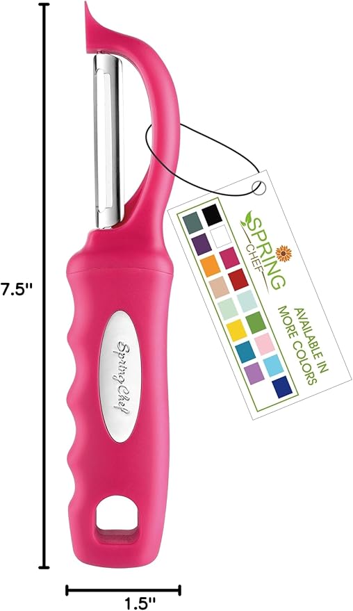 Spring Chef Premium Stainless Steel Vegetable Peeler for Kitchen, Dishwasher Safe Apple Peeler with Non-Slip Handle & Sharp Blades, Peel Potato, Fruit, Veggie, Carrot, Mango, Cucumber - Pink - Image 10