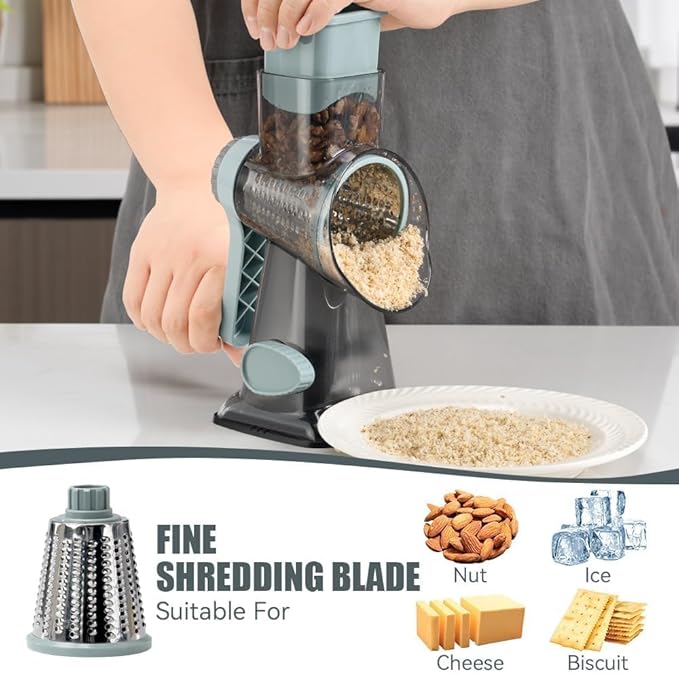 KEOUKE Rotary Cheese Grater Pro 6 in 1 - Shredder Crinkle Slicer Grinder Ice Shaver, Stable Suction, Time-saving Easy Use & Clean, Safe Morden Kitchen Tool for Cheese, Vegetable, Nuts, Chocolate - Image 4