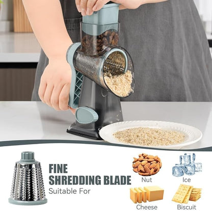 KEOUKE Rotary Cheese Grater Pro 6 in 1 - Shredder Crinkle Slicer Grinder Ice Shaver, Stable Suction, Time-saving Easy Use & Clean, Safe Morden Kitchen Tool for Cheese, Vegetable, Nuts, Chocolate - Image 4