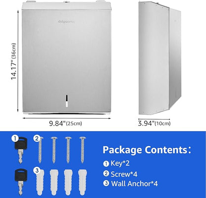 Commercial Paper Towel Dispenser Wall Mount, Stainless Steel C-Fold Multifold Trifold Holder with Lock, Large Capacity for Bathroom Kitchen Office Restaurant Industrial