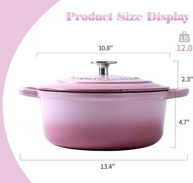 EDGING CASTING Enameled Cast Iron Covered 5.5 Quart Dutch Oven with Dual Handle, Dutch Ovens with Lid for Bread Baking, Pink - Image 3