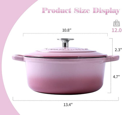 EDGING CASTING Enameled Cast Iron Covered 5.5 Quart Dutch Oven with Dual Handle, Dutch Ovens with Lid for Bread Baking, Pink - Image 3
