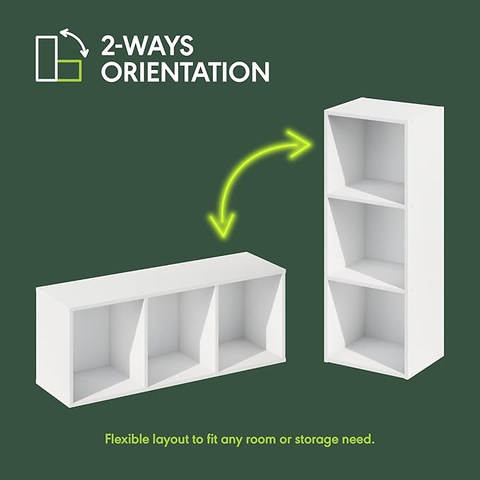 Furinno LUDER Book Shelf, 3-Cube Bookshelf, Bookcase with Open Shelves, 9.3 x 12 x 31.5, Easy Assembly, for Living Room, Bedroom, Home Office, White - Image 5