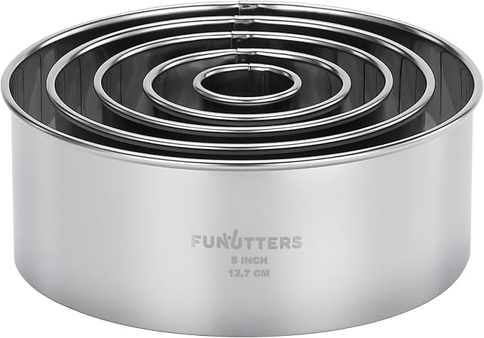 Cookie Cutter Set, 5 Pc. Kit, Measuring 1'', 2'', 3'', 4'' and 5'', Round Metal Baking Rings for Pastry, Biscuits, and Dough Cutting, Heavy Duty and Reusable, Multiple Sizes by FUNUTTERS