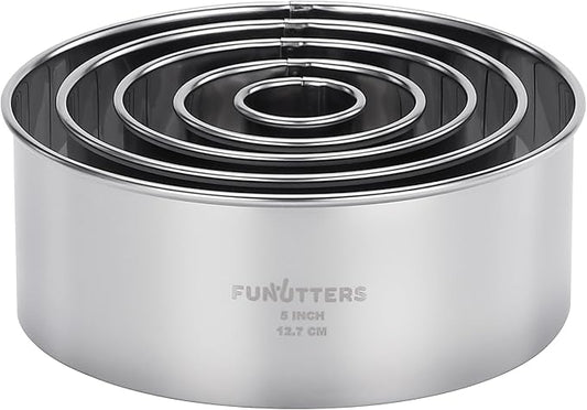 Cookie Cutter Set, 5 Pc. Kit, Measuring 1'', 2'', 3'', 4'' and 5'', Round Metal Baking Rings for Pastry, Biscuits, and Dough Cutting, Heavy Duty and Reusable, Multiple Sizes by FUNUTTERS