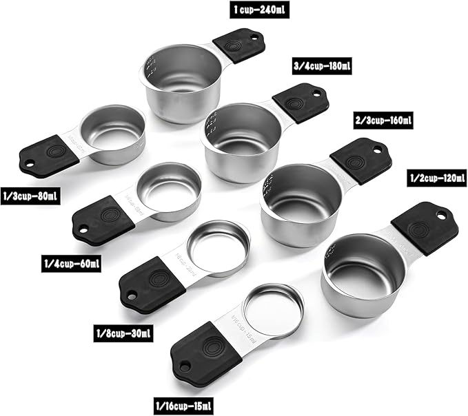 Magnetic Measuring Cups,Stainless Steel Kitchen Aid Cups Measuring set for Liquid & Dry Ingredient,Easy to Read Dishwasher Safe 6 Pcs Black