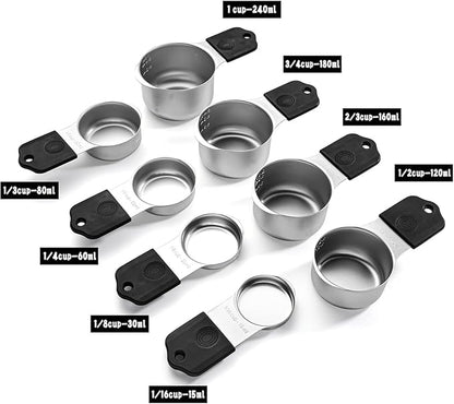 Magnetic Measuring Cups,Stainless Steel Kitchen Aid Cups Measuring set for Liquid & Dry Ingredient,Easy to Read Dishwasher Safe 6 Pcs Black