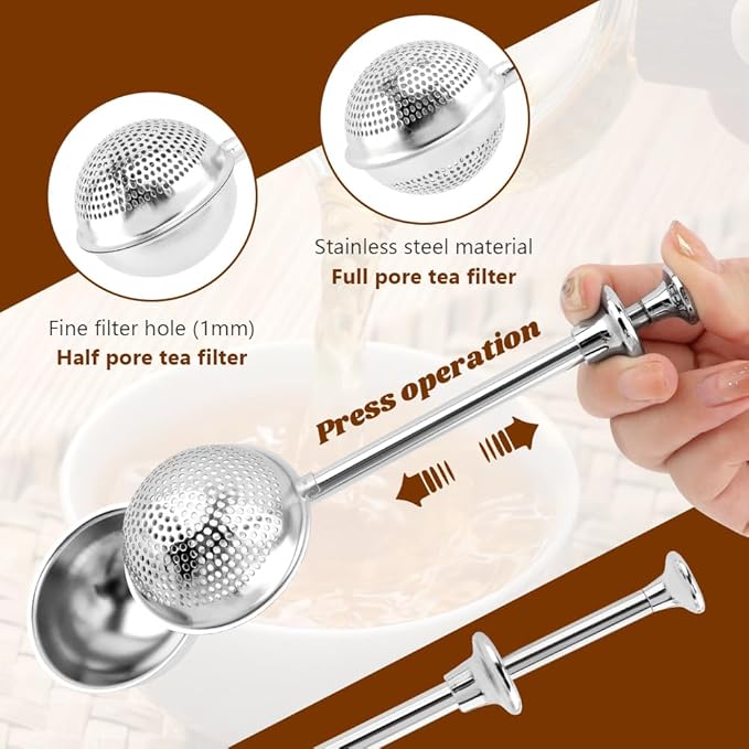 2pcs Powdered Sugar Shaker Duster Flour Dispenser Shaker with 18/8 Stainless Steel Spring-operated Handle Tea Strainer with 1 Scoop Teas Fine Mesh Tea Ball (COLOR:with 1 tea scoop)