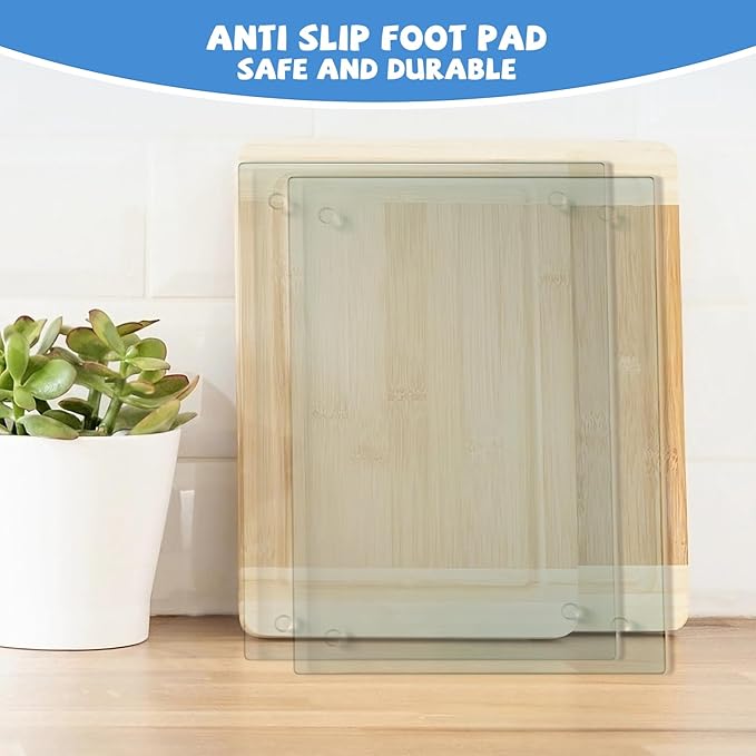 Mymonfif Tempered Glass Cutting Board for Kitchen, Clear Glass Board for Countertop, Heat Resistant, with Non-Slip Feet, 12x16" 2 Pcs Clear - Image 7