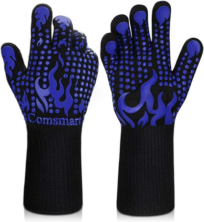 Comsmart BBQ Gloves, 1472F Heat Resistant Silicone Non-Slip Oven Mitts, Long Kitchen Gloves Perfect for Grilling, Cooking, Baking, Cutting, Blue by Comsmart