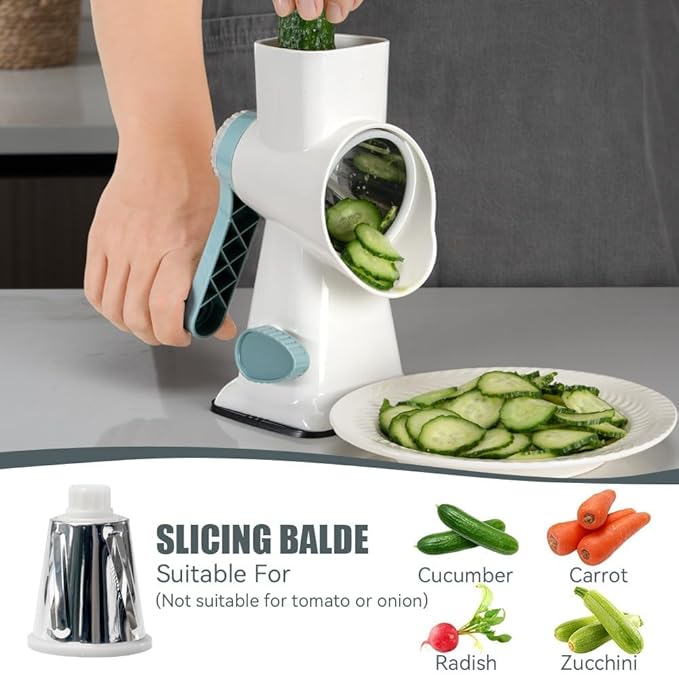 KEOUKE Rotary Cheese Grater Pro 6 in 1 - Shredder Crinkle Slicer Grinder Ice Shaver, Stable Suction, Time-saving Easy Use & Clean, Safe Morden Kitchen Tool for Cheese, Vegetable, Nuts, Chocolate - Image 5