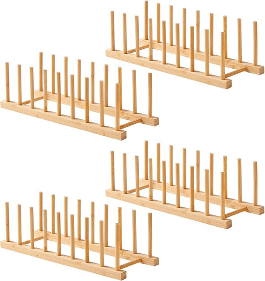 4 PCS Bamboo Dish Dying Rack - Pot Lid Plate Organizer Holder for Cabinet - Cutting Board Organizer-Plate Rack for Dish, Pot Lid, Bowl, Cup, Cutting Board by Worthyeah