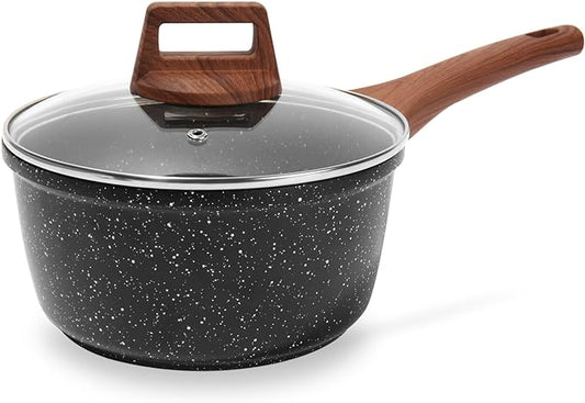ESLITE LIFE Nonstick Sauce Pan with Lid, 1.5 QT Small Soup Pot Compatible with All Stovetops (Gas, Electric & Induction), PFOA Free, Black by ESLITELIFE