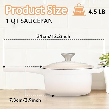 Enameled Cast Iron Sauce Pan, 1 Quart Enameled Saucepan with Lid, Mini Dutch Oven Enamel Saucepan for Cooking Pasta Sauce, Gravy, Puddings, Marinate, Boiling (Gradient Caramel)