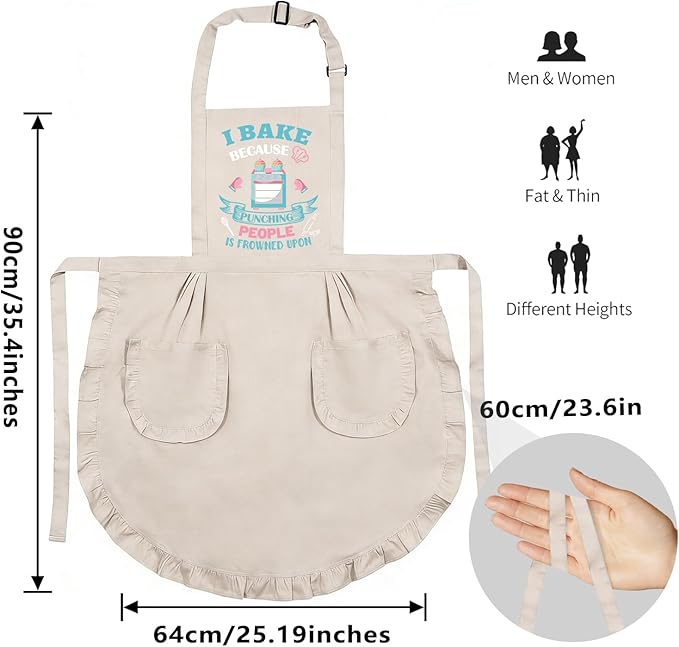 Baking Gifts, Baking Aprons, Baking Apron for Women with Pocket, I Baking Because People is Frowned Aprons, Kitchen Cooking Apron for Women Mom Family Mother's Day Thanksgiving - Image 2