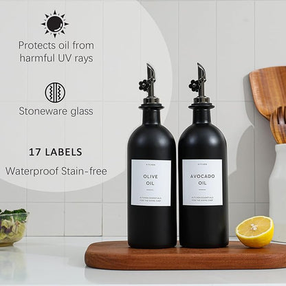 HOMCDALY Olive Oil Dispenser for Kitchen, 16oz Glass Oil Bottles with Bamboo Tray, Black Oil&Vinegar Cruet Set, Kitchen Dispenser Bottles with Pourer | Set of 2 (16oz – Black) - Image 6