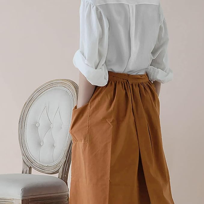 Cotton Linen Half Apron for Women Vintage Waist Apron Ruffle Plain Bright Color for Cooking Painting Artwork