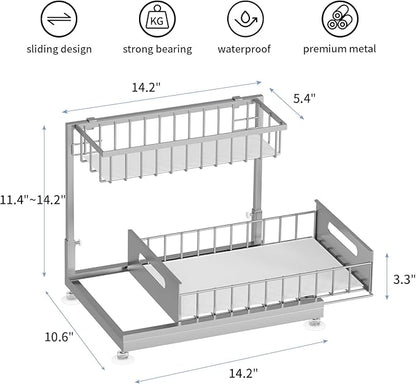 Saydear Under Sink Organizer Storage 2-Tier Premium Metal Pull-Out Kitchen Cabinet Organizer with Sliding Drawer, Height Adjustable, Heavy Duty for Kitchen & Bathroom Organizers 1 Pack Grey - Image 6