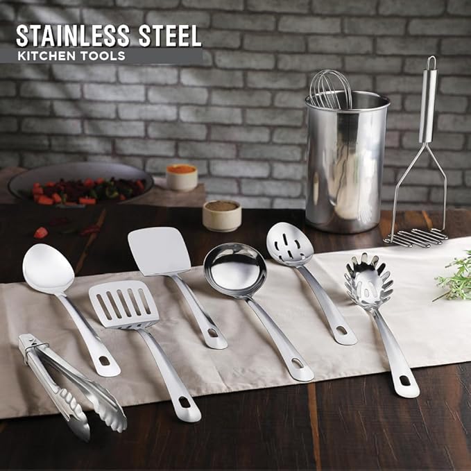Avador® Premium Set of 10 Stainless Steel Kitchen Tool Set with Holder Easy To Clean, Space Saving, Great for Cooking, Baking, Prepping - Image 6