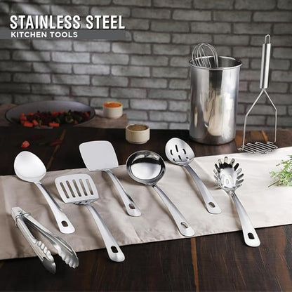 Avador® Premium Set of 10 Stainless Steel Kitchen Tool Set with Holder Easy To Clean, Space Saving, Great for Cooking, Baking, Prepping - Image 6