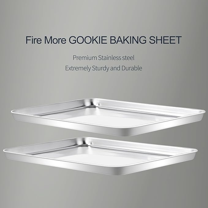 Stainless Steel Baking Sheet Set of 2-16" x 12" x 1" Heavy Duty Cookie Sheets for Baking, Rust & Warp Resistant Oven Tray, Non Toxic & Dishwasher Safe Baking Pans for Cooking, Roasting, Broiling - Image 4