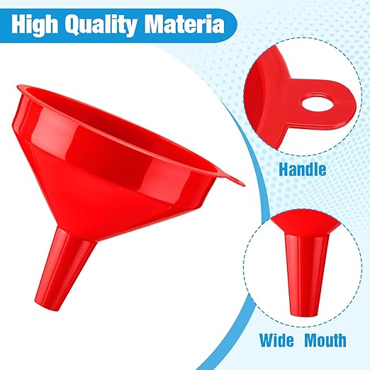 Honeydak 18 Pcs Plastic Funnels 4.7 Inch Wide Mouth Multi-Purpose Funnels with Long Reaching Spout for Filling Bottles Mason Jars Science Lab Use Funnel for Liquid (Red) - Image 2