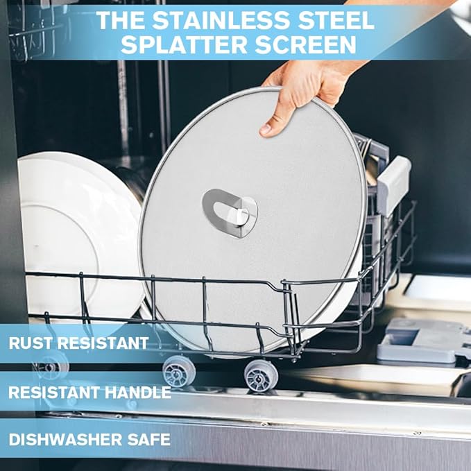 Splatter Screen for Cooking - Stainless Steel Grease Splatter Guard for Frying Pan with Foldable Knob, As a Strainer Set of 3(10", 11.5", 13"), Dishwasher Safe - Image 4