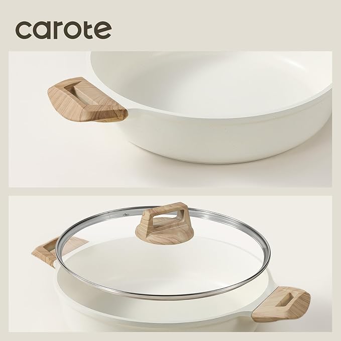 CAROTE Nonstick Stock Pot with Lid Soup Pot, 4 Quart with Lid, Casserole Super Easy to Clean Non Stick Cooking Pot Cookware PFOA Free, White Granite - Image 7
