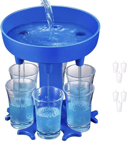 Shot Glasses Dispenser, 6 Way Shot Dispenser with Glasses for Filling Liquids Fun Drinking for College, Camping,Parties and Housewarming Gift (Blue)