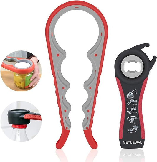 Jar Opener, 5 in 1 Multi Function Can Opener Bottle Opener Kit with Silicone Handle Easy to Use for Children, Elderly and Arthritis Sufferers (Apple Red） by Unknown