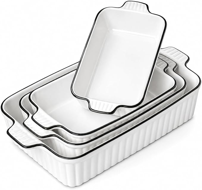 Ceramic Bakeware Set of 4, Deep Rectangular Casserole Dishes for Oven to Table, Non-Stick Lasagna Pans with Handles, Stackable Baking Pans for Family Dinners & Housewarming Gift by DLIMHOME