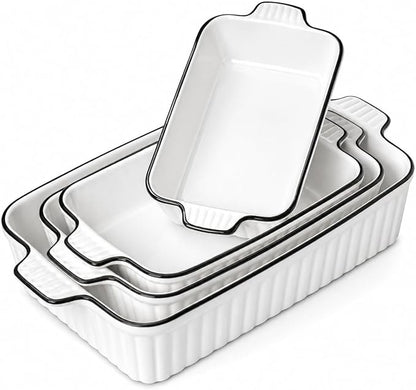 Ceramic Bakeware Set of 4, Deep Rectangular Casserole Dishes for Oven to Table, Non-Stick Lasagna Pans with Handles, Stackable Baking Pans for Family Dinners & Housewarming Gift by DLIMHOME