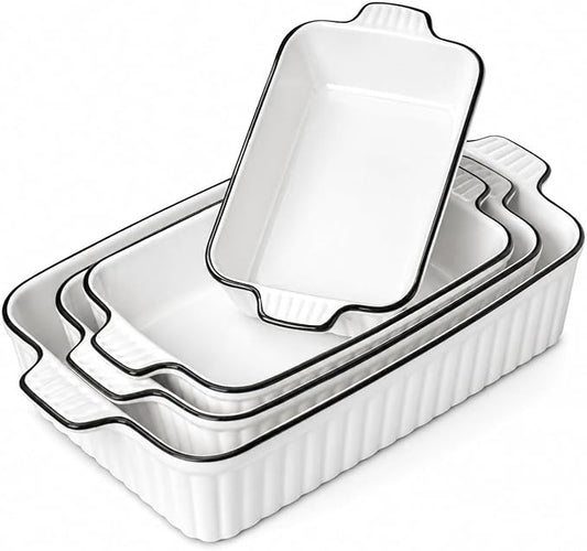 Ceramic Bakeware Set of 4, Deep Rectangular Casserole Dishes for Oven to Table, Non-Stick Lasagna Pans with Handles, Stackable Baking Pans for Family Dinners & Housewarming Gift by DLIMHOME