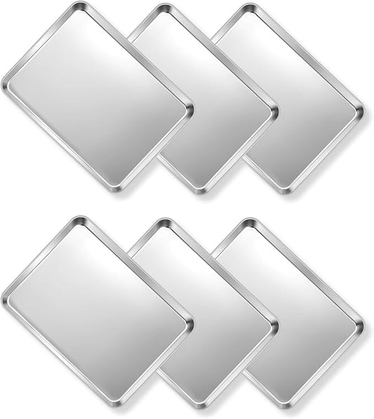 TeamFar Toaster Oven Tray, 6 Pack Stainless Steel Small Baking Sheet Pan Set, Metal Cookie Sheets for Baking/Broiling/Serving, Non-Toxic & Heavy Duty, Dishwasher Safe, 9.3” x 7” x 1”