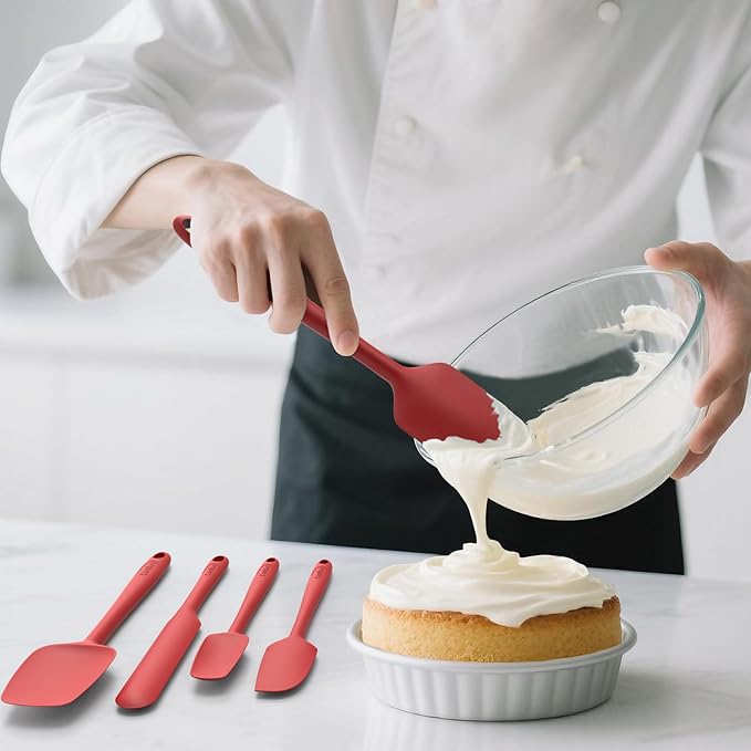 Coukre Silicone Spatula Set of 5,High Temperature Resistant, Food Grade Silicone, Dishwasher Safe, for Baking, Cooking (Pure Red) - Image 5