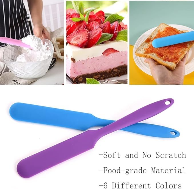 Small Silicone Spatulas Bulk for Kitchen, Baking, Cake Icing, Resin Craft(set of 6), Mini Silicon Scraper Tool, Jar Spatula with Long Handle Heat Resistant, Waxing Sticks Large with Slant for Hard Wax - Image 2