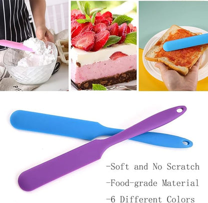 Small Silicone Spatulas Bulk for Kitchen, Baking, Cake Icing, Resin Craft(set of 6), Mini Silicon Scraper Tool, Jar Spatula with Long Handle Heat Resistant, Waxing Sticks Large with Slant for Hard Wax - Image 2
