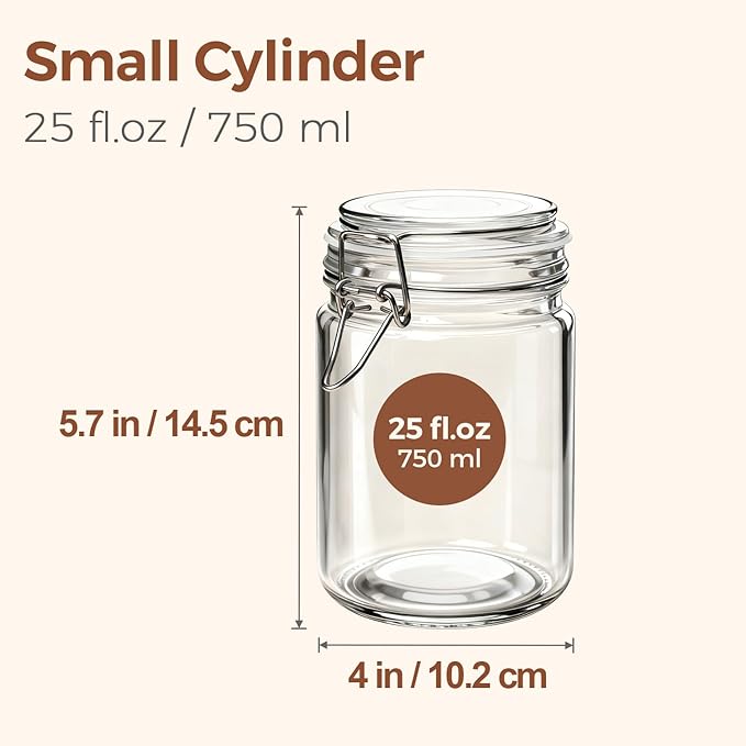 ComSaf 6-Pack 25oz Straight Sided Glass Jars with Lids, Meal Prep & Canning Containers for Overnight Oats, Salads, Fermenting & Pickling, Easy-to-Clean Cylinder Canisters for Pantry - Image 2