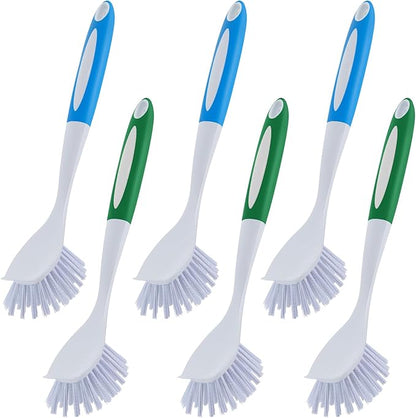 Hsei 6 Pcs Blue and Green Kitchen Scrub Dish Brush Bulk with 11 Inch Anti Slip Handle Cleaning Dish Scrubber with Stiff Bristles Washing Scrub Brushes for Housekeeping for Pots and Pans, Kitchen Sink by Hsei