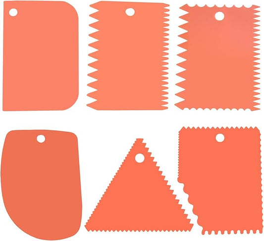 6pcs Cake Scraper Decorating Comb and Icing Smoother Reusable Bread Cream Pizza Cutter-Orange