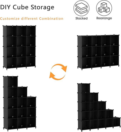 AWTATOS Cube Storage Organizer Closet Storage Shelves DIY Stackable Plastic Storage 12 Cube Bookshelf, Ideal Storage Organizer for Closet, Home, Bedroom, Black - Image 7