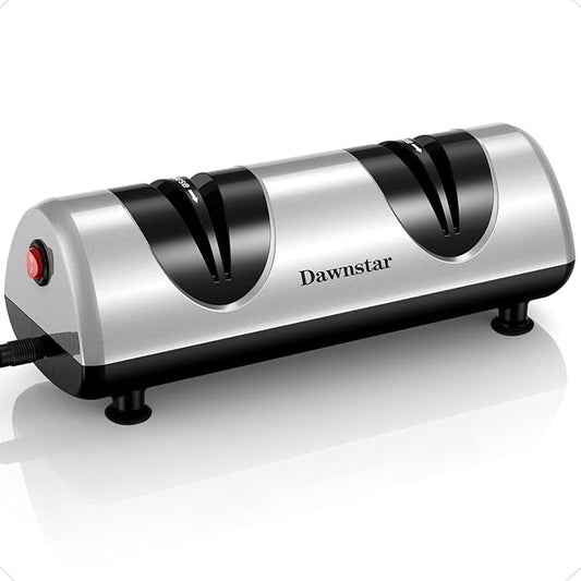 Electric Knife Sharpener, Professional Kitchen Knife Sharpener for Home Use, 2 Stages of Coarse Sharpening & Fine Polishing, Metal Dust Collection Box for Easy Cleaning, Silver Gray by DAWNSTARLIFE