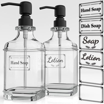 GLADPURE 2 Pack Soap Dispenser, 18 Oz Antique Design Thick Glass Hand Dispensers; with 304 Rust Proof Stainless Steel Pump, 6Pcs Clear Stickers, for Kitchen, Bathroom- Black by GLADPURE