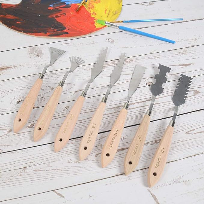 CONDA Palette Knife Set -10Pcs Stainless Steel Spatula Pallet Knife Painting Tools Metal Knives Wood Handle with Different Shapes and Sizes - Image 8