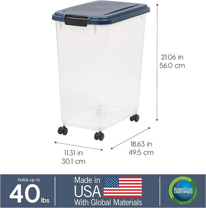IRIS USA Airtight Dog Food Storage Container, Up to 40 lbs, Attachable Wheels, For Dog Cat Bird and Other Pet Food Storage Bin, Keep Fresh, Translucent Body, Easy Mobility, Navy - Image 3