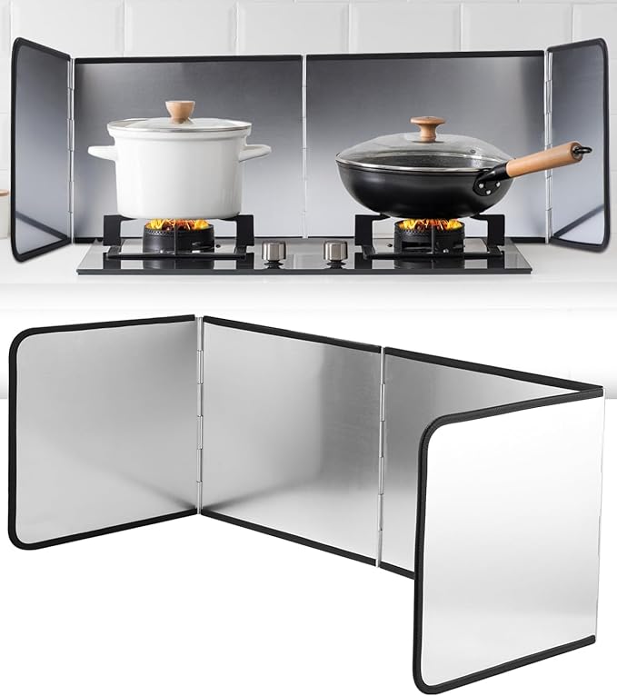 4 Sided Splatter Guard Foldable Stainless Steel Stove Splash Guard 11.8″ Height Oil Splatter Screens for Frying Kitchen Backsplash Protector Nonstick Oil Splatter Guard for Cooking by Unknown