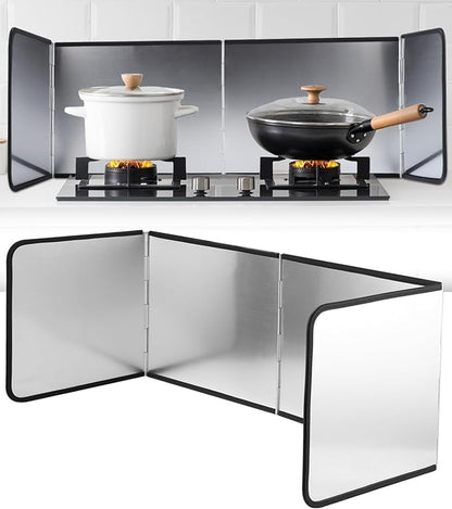 4 Sided Splatter Guard Foldable Stainless Steel Stove Splash Guard 11.8″ Height Oil Splatter Screens for Frying Kitchen Backsplash Protector Nonstick Oil Splatter Guard for Cooking by Unknown