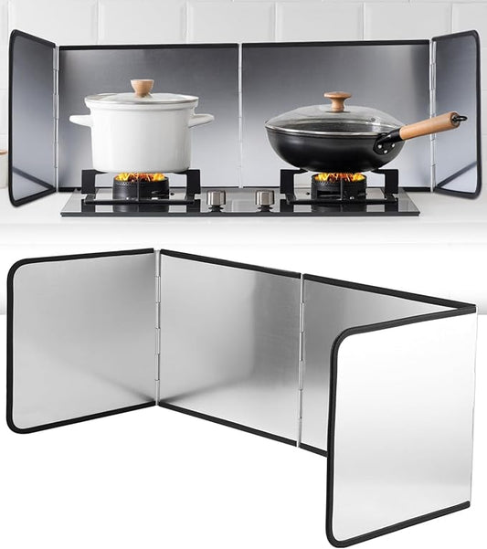 4 Sided Splatter Guard Foldable Stainless Steel Stove Splash Guard 11.8″ Height Oil Splatter Screens for Frying Kitchen Backsplash Protector Nonstick Oil Splatter Guard for Cooking by Unknown